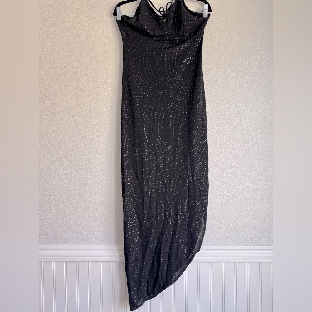 VTG Kitty USA Womens Dress M Black Slit Open Back Glitter Whimsigoth Grunge Y2K
